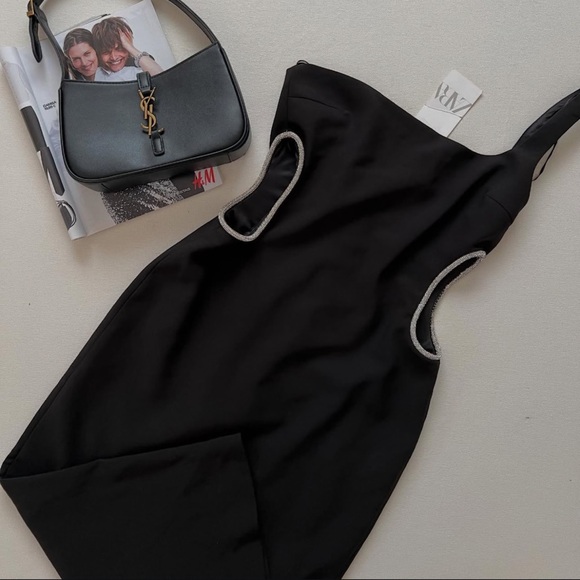 Size M or XXL | Zara | Asymmetrical Rhinestone Cut-Out Midi Dress One-Shoulder - Picture 3 of 12